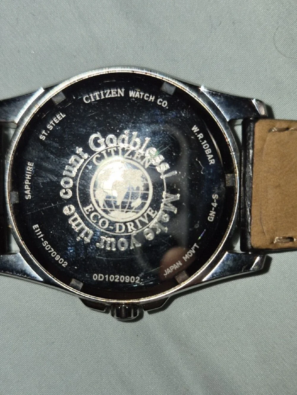 Citizen Black Dial Silver-Tone Case Men's Leather Strap Watch